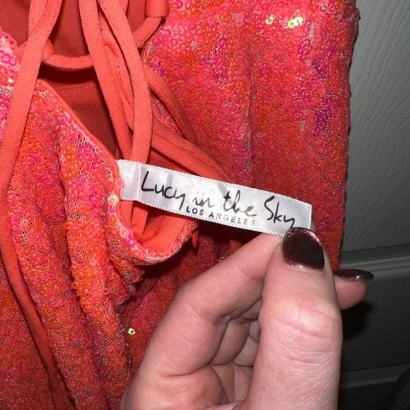 Lucy in the Sky, cowl neck dress in orange - Picture 4 of 6